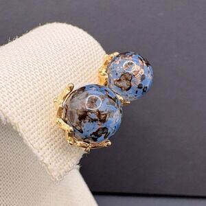 Vintage Joan Rivers Dark Blue & Brown w/ Gold Fleck Round Pierced Stud Earrings